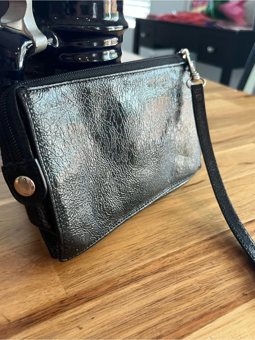 Francesco Biasia Leather Wristlet Clutch - Black